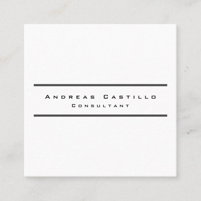 Plain Simple Black White Minimalist Professional Square Business Card (Front)