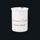 Plain Simple Black White Pink Calligraphy Name Beverage Pitcher<br><div class="desc">Simple,  modern,  minimalist design. This template can be customized to meet all professional occupations.</div>