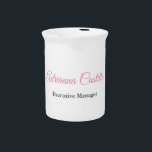 Plain Simple Black White Pink Calligraphy Name Beverage Pitcher<br><div class="desc">Simple,  modern,  minimalist design. This template can be customized to meet all professional occupations.</div>