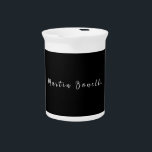 Plain Simple Black White Trendy Calligraphy Script Beverage Pitcher<br><div class="desc">Name in handwritten calligraphic letters with a simple and stylish design.</div>