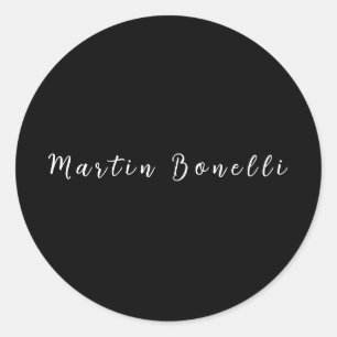 Plain Simple Black White Trendy Calligraphy Script Classic Round Sticker