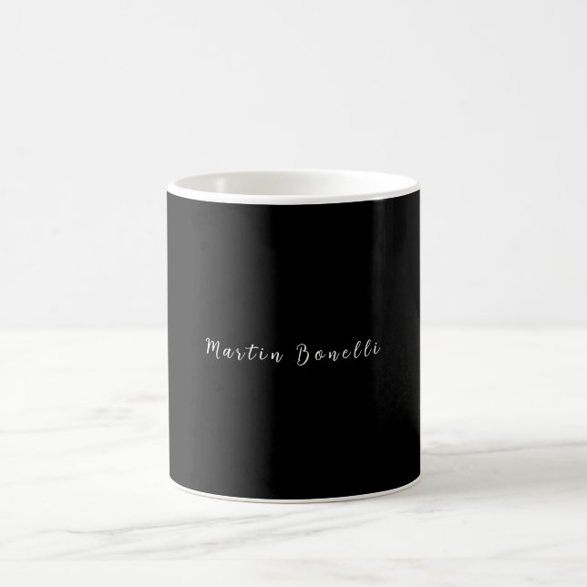 Plain Simple Black White Trendy Calligraphy Script Coffee Mug (Center)