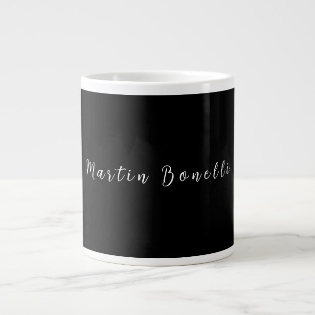 Plain Simple Black White Trendy Calligraphy Script Giant Coffee Mug (Front)