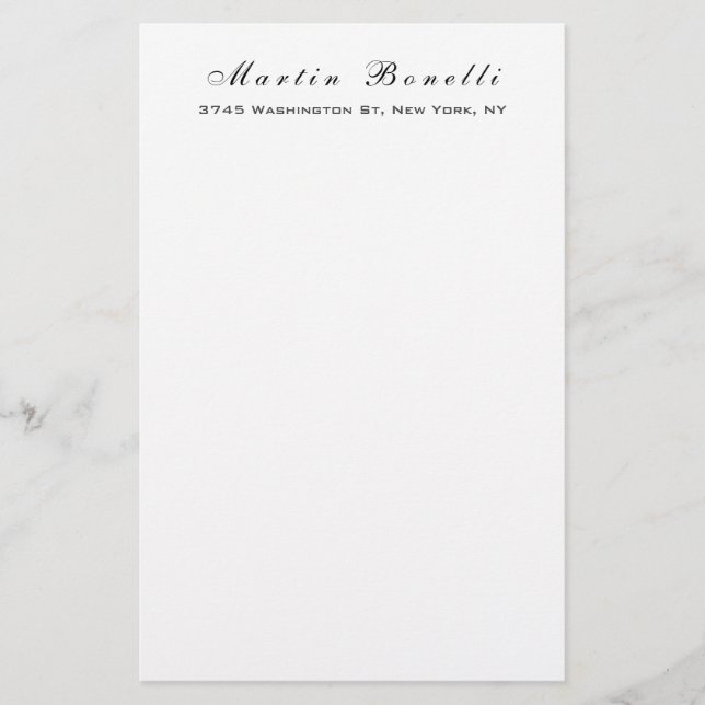 Plain Simple Black White Trendy Calligraphy Script Stationery (Front)