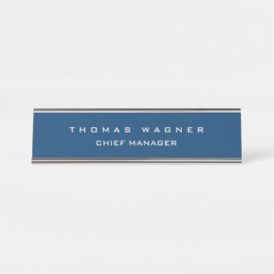 Plain Simple Blue Trendy Minimalist Classy Desk Name Plate