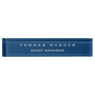 Plain Simple Blue Trendy Minimalist Classy Desk Name Plate