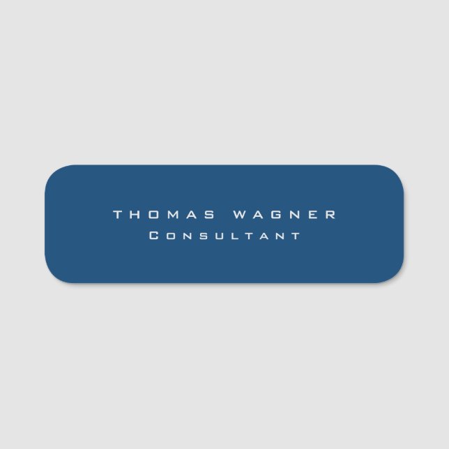 Plain Simple Blue Trendy Minimalist Name Tag (Front)