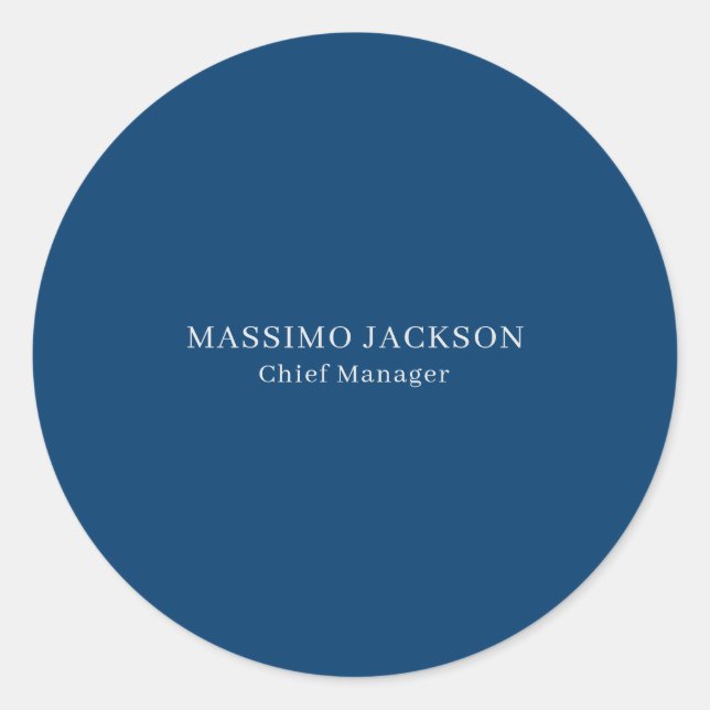 Plain Simple Blue Trendy Minimalist Professional Classic Round Sticker (Front)