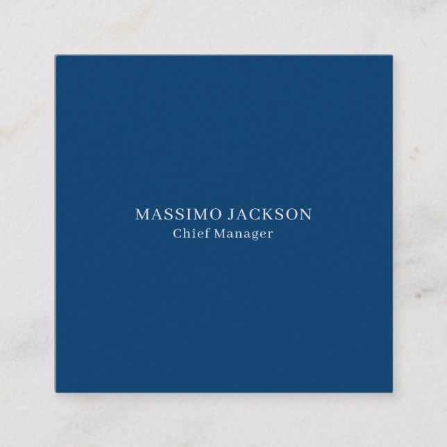Plain Simple Blue Trendy Minimalist Professional Square Business Card (Front)