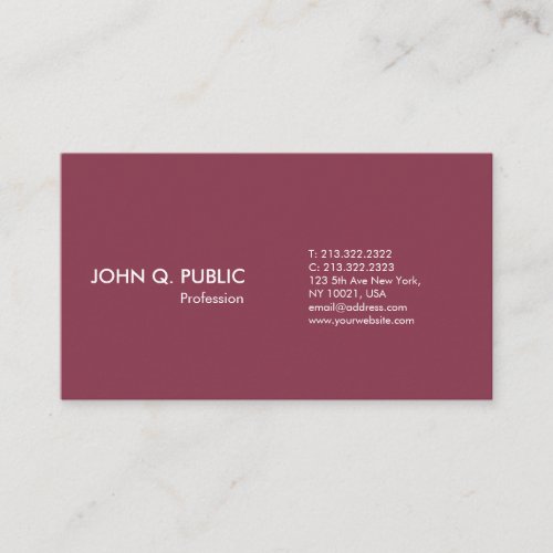 Plain Simple Bordeaux White Modern Professional Business Card