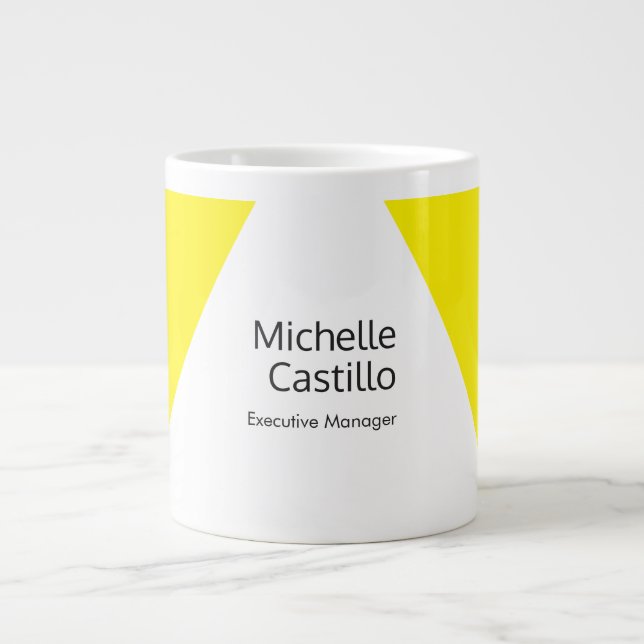 Plain Simple Bright Yellow White Minimalist Giant Coffee Mug (Front)