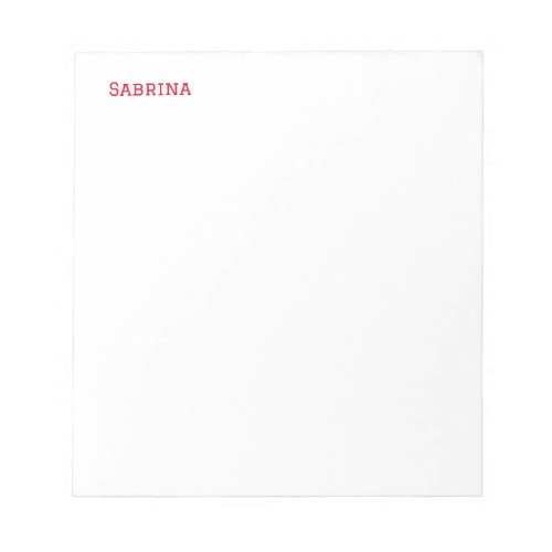 Plain Simple Clean Professional Name Red White Notepad
