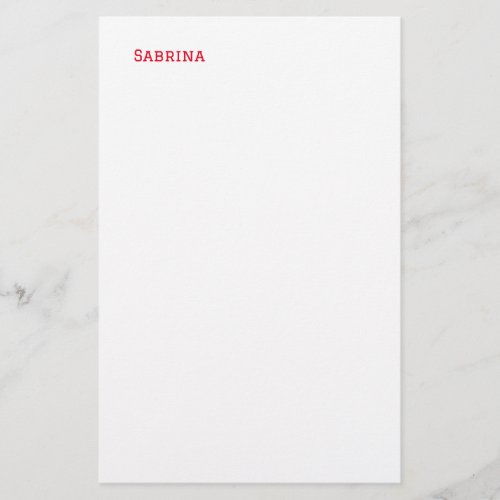 Plain Simple Clean Professional Name Red White Stationery