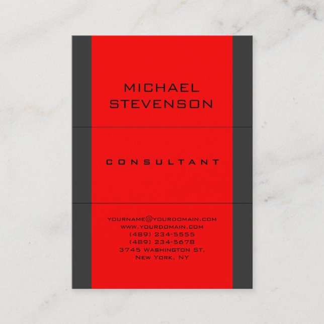Plain Simple Consultant Red Gray Business Card (Front)