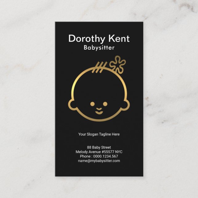 Plain Simple Cute Faux Gold Baby Face Babysitter Business Card (Front)