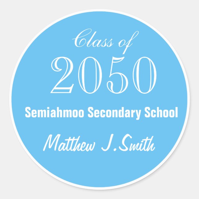 Plain, simple, elegant blue graduation stickers. classic round sticker (Front)