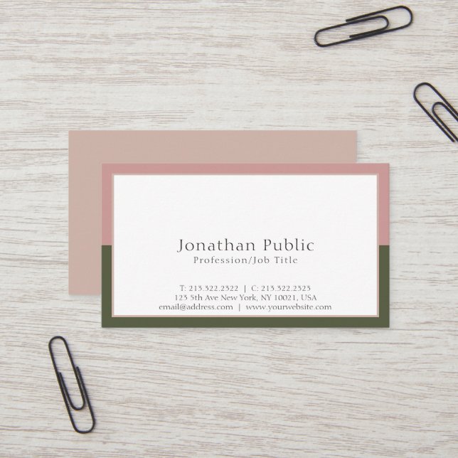 Plain Simple Elegant Colors Professional Modern Business Card (Front/Back In Situ)