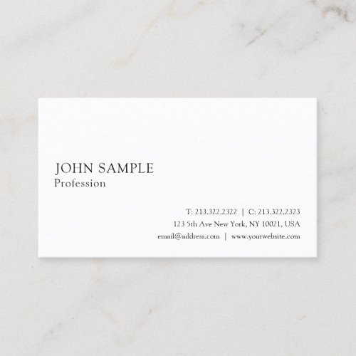 Plain Simple Elegant Modern White Professional Business Card