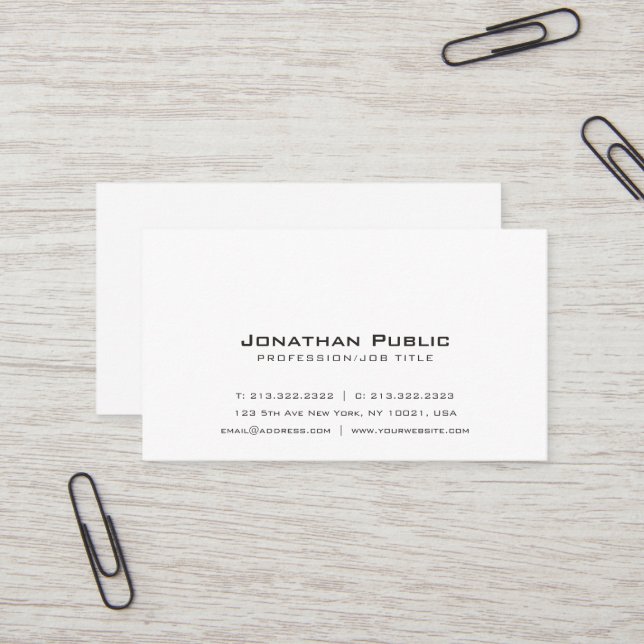 Plain Simple Elegant Professional White Modern Business Card (Front/Back In Situ)