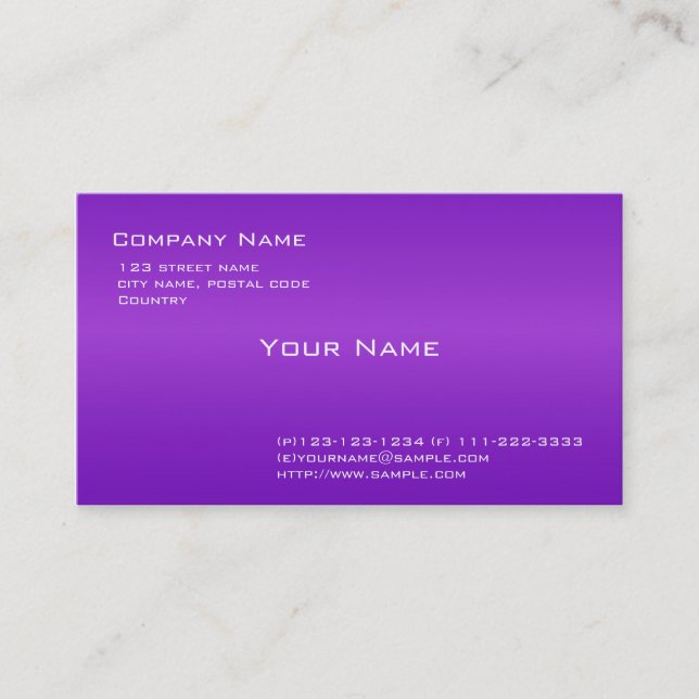 Plain,simple,elegant purple business card. business card (Front)