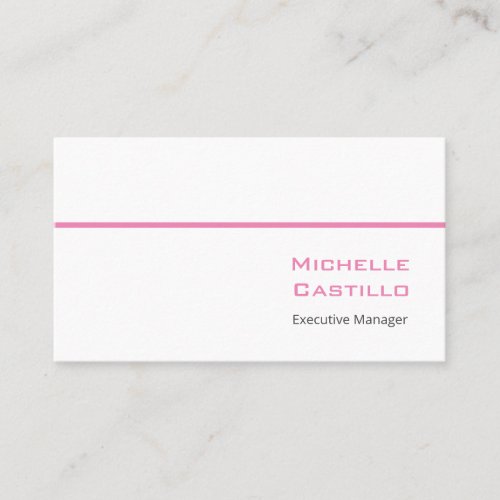 Plain Simple Feminine Minimalist Pink White Business Card