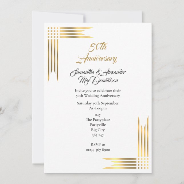 Plain simple  golden wedding anniversary invitation (Front)