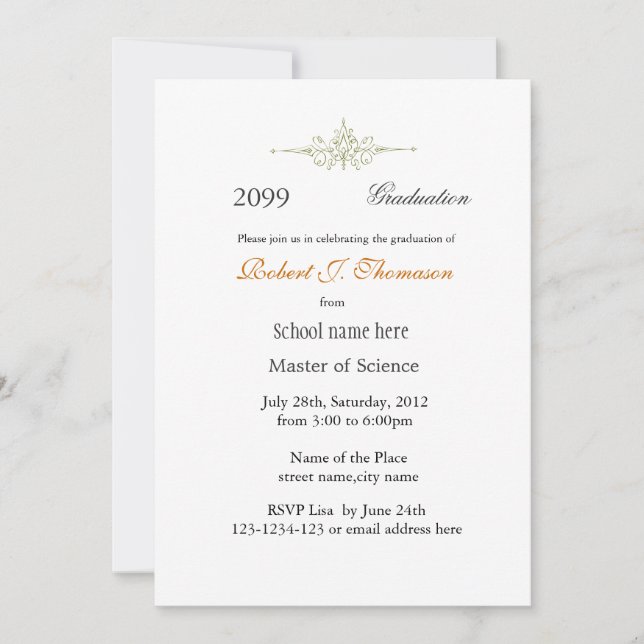 Plain, simple high achievement graduation invitation (Front)