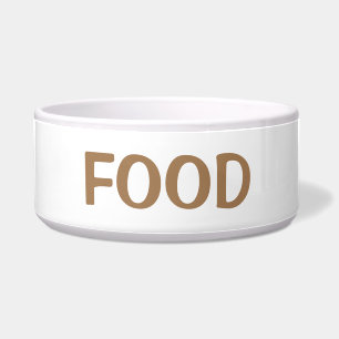Plain Simple Minimal White & Brown Food Cat Or Dog Bowl