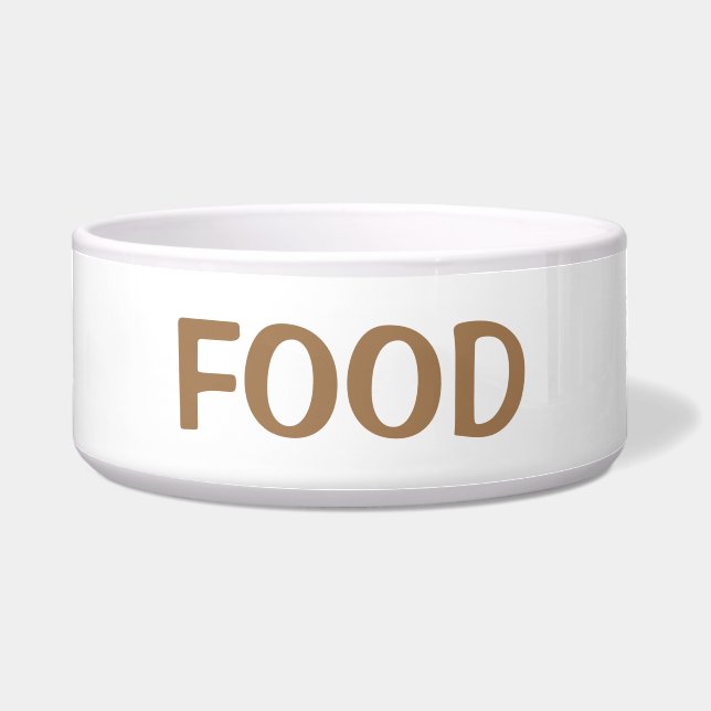 Plain Simple Minimal White & Brown Food Cat Or Dog Bowl (Front)