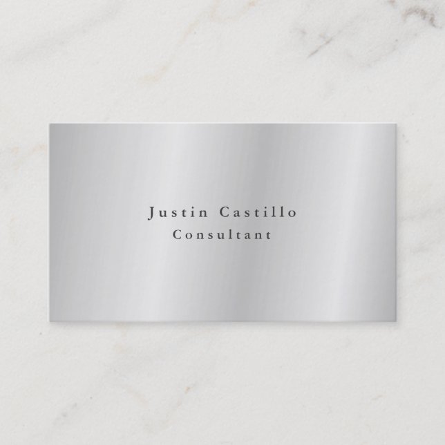 Plain Simple Minimalist Design Silver Gray Business Card (Front)