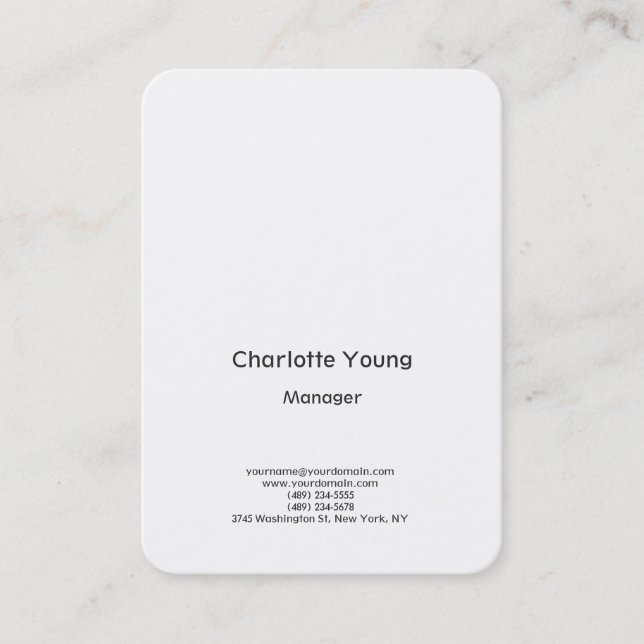Plain simple minimalist elegant white background business card (Front)