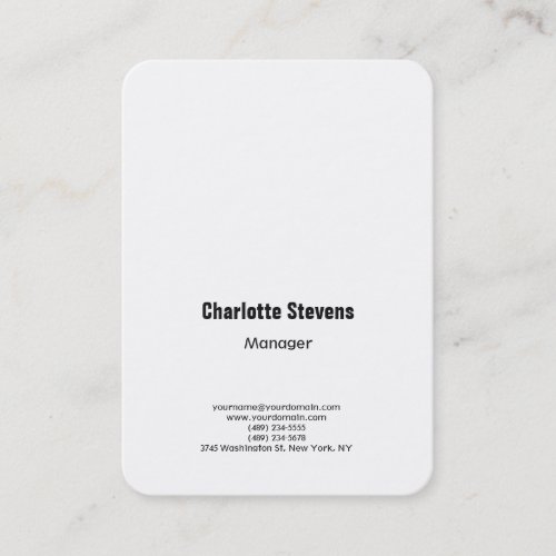 Plain simple minimalist elegant white bold text business card