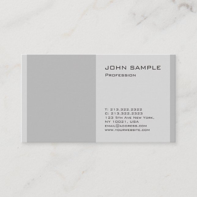 Plain Simple Modern Professional Elegant Grey Business Card (Front)
