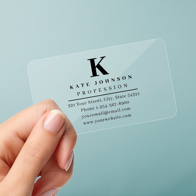 Plain Simple Monogram Logo Transparent Template  Clear Business Cards (Handheld)