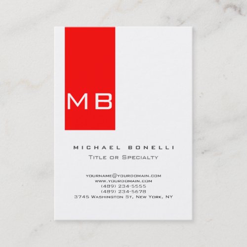 Plain Simple Monogram White Red Business Card