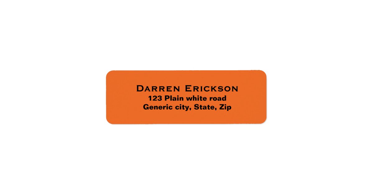 Plain simple orange background black text custom label Zazzle