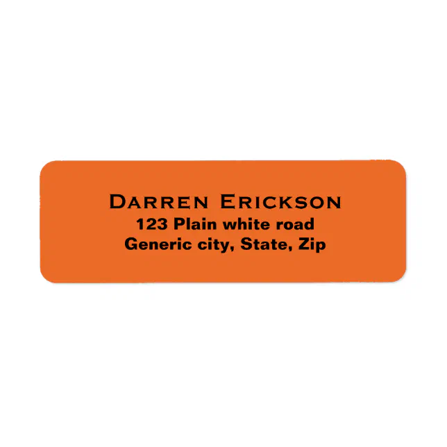 Plain simple orange background black text custom label Zazzle