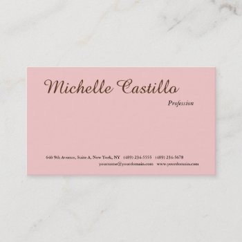 Plain Simple Pale Pink Brown Minimalist Script Business Card by hizli_art at Zazzle