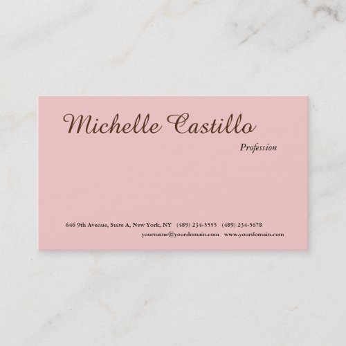 Plain Simple Pale Pink Brown Minimalist Script Business Card