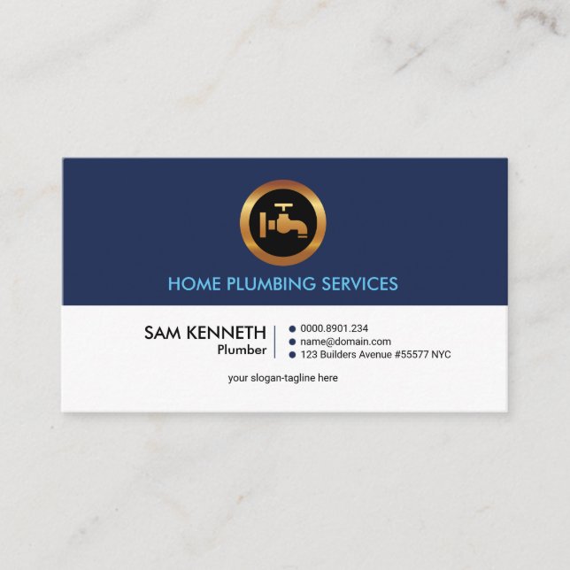 Plain Simple Retro Stylish Professional Plumber Business Card (Front)