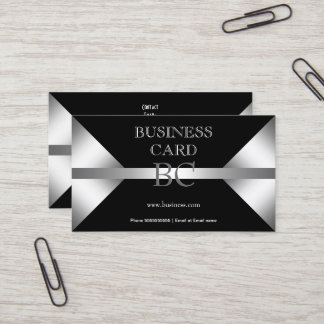 Plain Simple Silver Black Monogram 4C Business Card