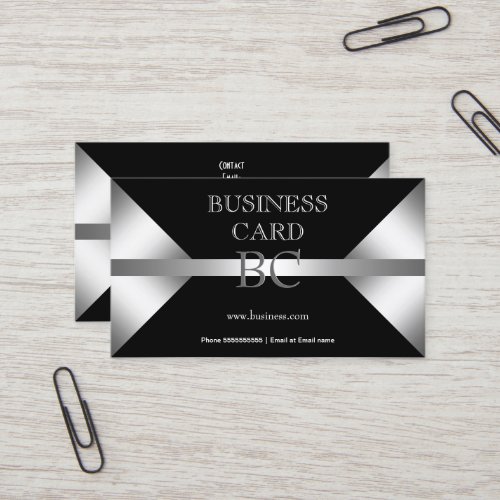 Plain Simple Silver Black Monogram 4C Business Card Template