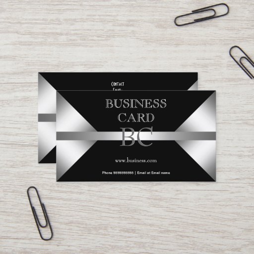 Customizable Plain Simple Silver Black Monogram 4C Business Card Template