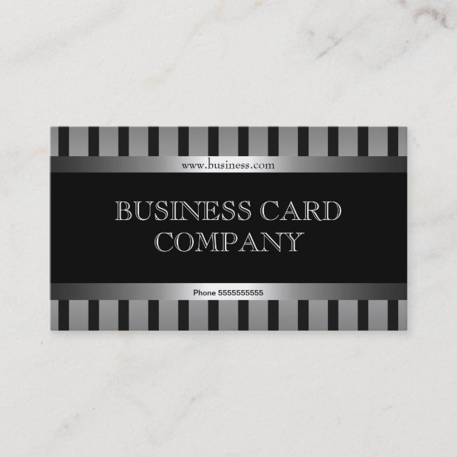 Plain Simple Silver Black Stripe Elegant Classy Business Card (Front)