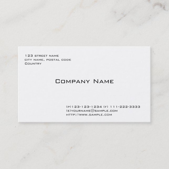 plain, simple white business card (Front)