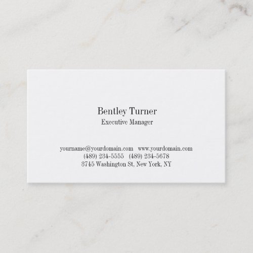Plain Simple White Classical Professional Business Card