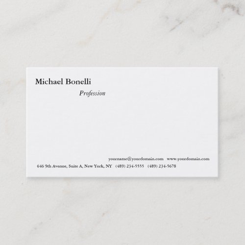 Plain Simple White Minimalist Modern Look Business Card
