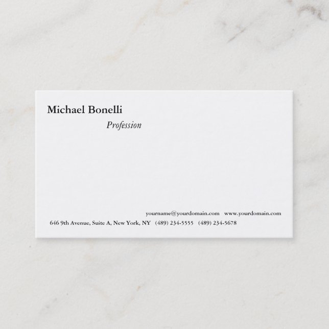 Plain Simple White Minimalist Modern Look Business Card (Front)