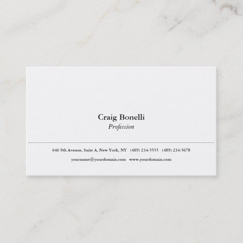 Plain Simple White Minimalist Modern Professional Business Card