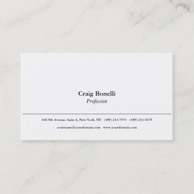 Plain Simple White Minimalist Modern Professional Business Card (Front)